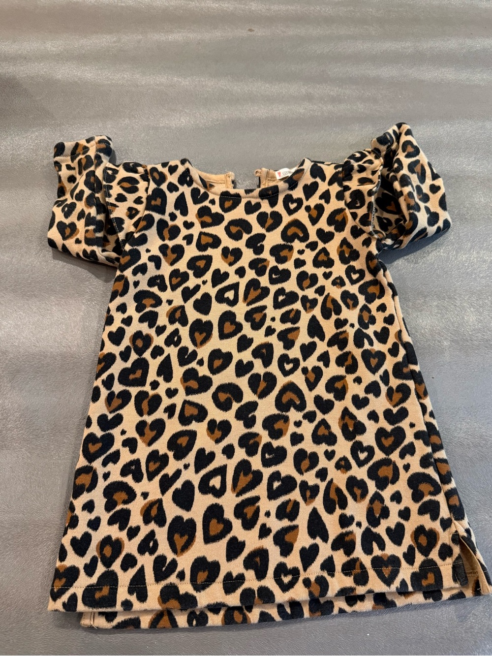 Crewcuts Leopard Heart Print Puff Sleeve Dress - Tan, Black & Brown. Size 3